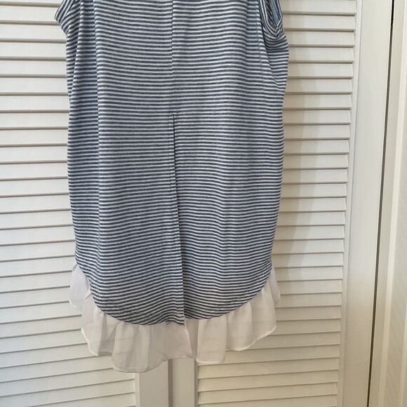 BCBGeneration Tank Top Sleeveless Ruffled Sheer Hem Blue White Stripe, Size XS - Picture 7 of 9